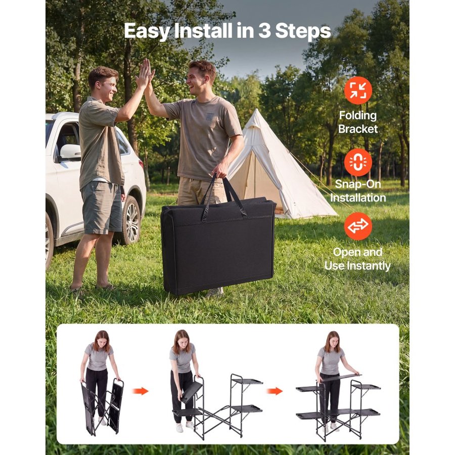 VEVOR Camping Kitchen Table, Slim-Fold Cook Station, Portable Folding Table, with 4 Side Tables, Heat Resistant Tabletop, and Carrying Bag, Ideal for Outdoor Picnics, BBQs, Camping, RV Traveling