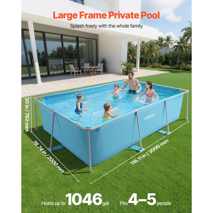 VEVOR Steel Rectangular Above Ground Pools – 118"× 78" × 30"