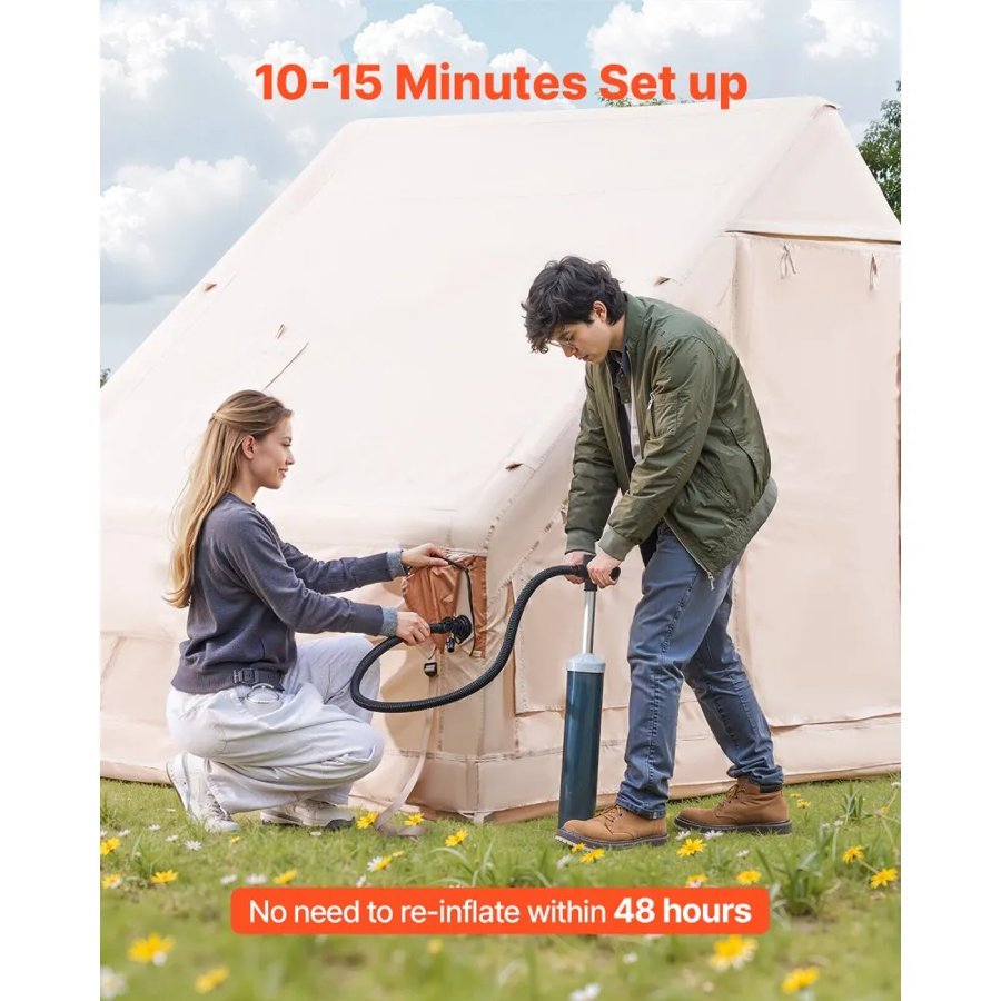 VEVOR Inflatable Tents for Camping, 5-8 Person Easy Setup Blow up Tent with Hand Pump, 300D Oxford Glamping Tent with Stove Jack 2 Doors & 4 Mesh Windows, Storage Bag Included for Easy Taking