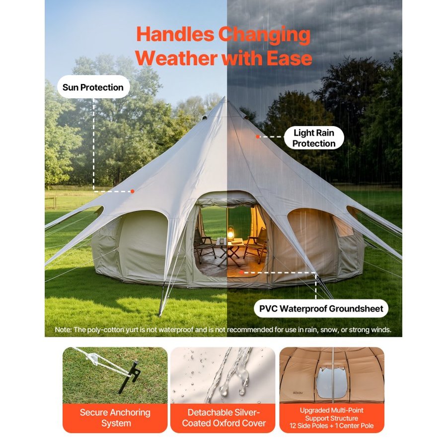 VEVOR Yurt Tent for Camping – 5 m, 10.3 ft Peak, 12 People