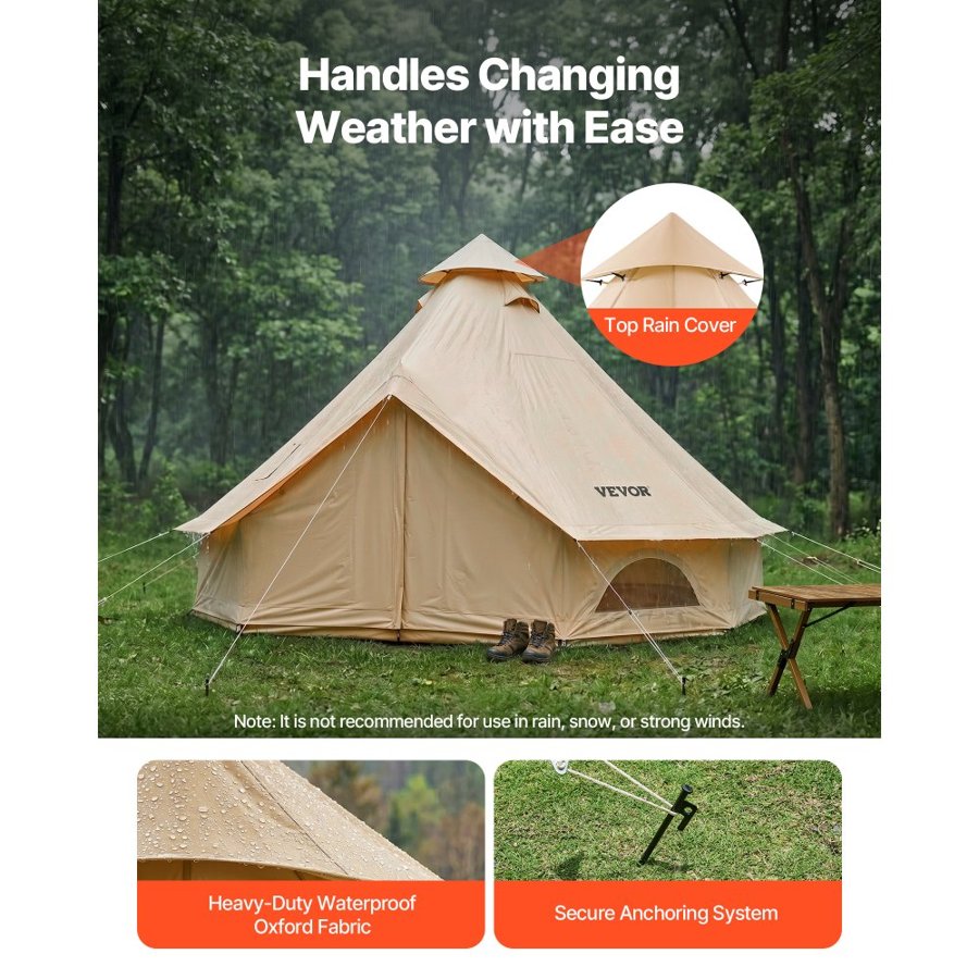 VEVOR 4 Meter Bell Tent – 13.12 ft, 8.2 ft Peak, 4 People