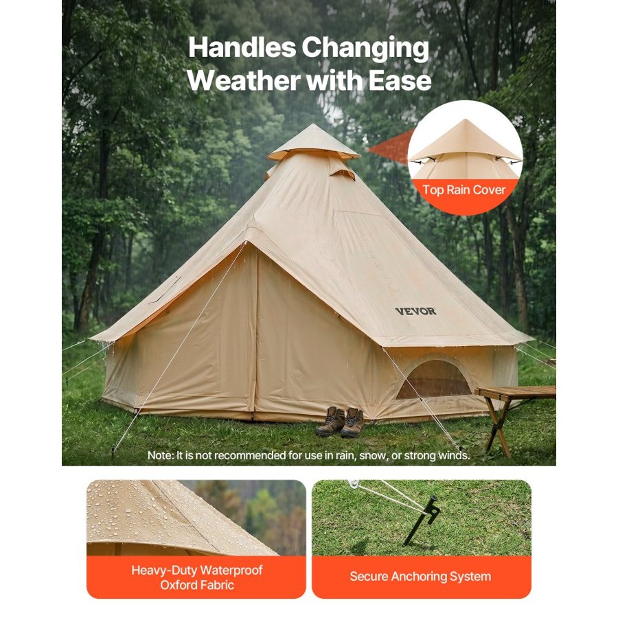 VEVOR Oxford Bell Tent, 4 Seasons 5 m Yurt Tent for Camping with Stove Jack, Waterproof Breathable Holds up to 7 People with Zipped Detachable Floor, Family Camping Glamping Outdoor Hunting Party