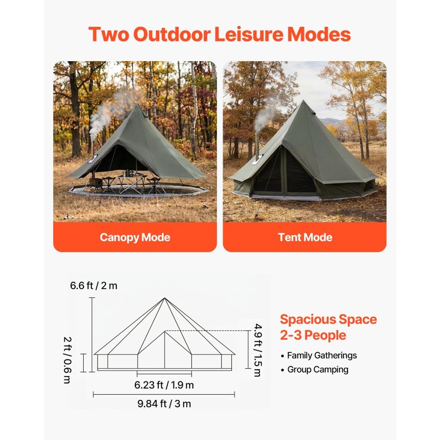 VEVOR 4 Season Tent with Stove Jack – 3 m, 6.6 ft Peak