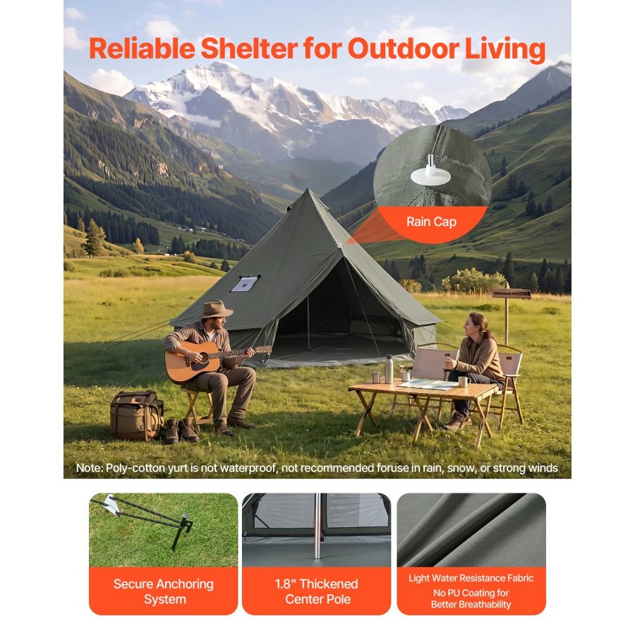 VEVOR 4 Season Tent with Stove Jack – 3 m, 6.6 ft Peak