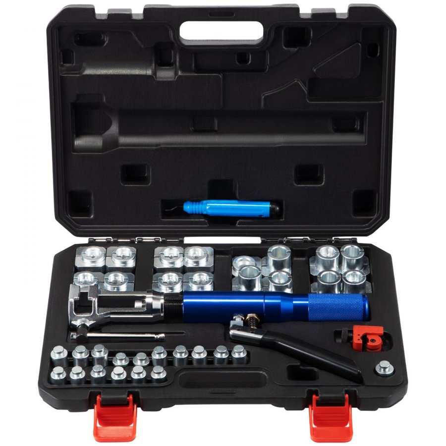 VEVOR Hydraulic Flaring Tool Kit, 45° Double Flaring Tool, Brake Repair Brake Flaring Tools for 3/16"-1/2", Brake Flare Tool with Tube Cutter and Deburrer, 30 PCS Tube Flaring Tools for Copper Lines