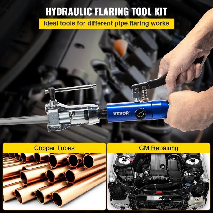 VEVOR Hydraulic Flaring Tool Kit, 45° Double Flaring Tool, Brake Repair Brake Flaring Tools for 3/16"-1/2", Brake Flare Tool with Tube Cutter and Deburrer, 30 PCS Tube Flaring Tools for Copper Lines