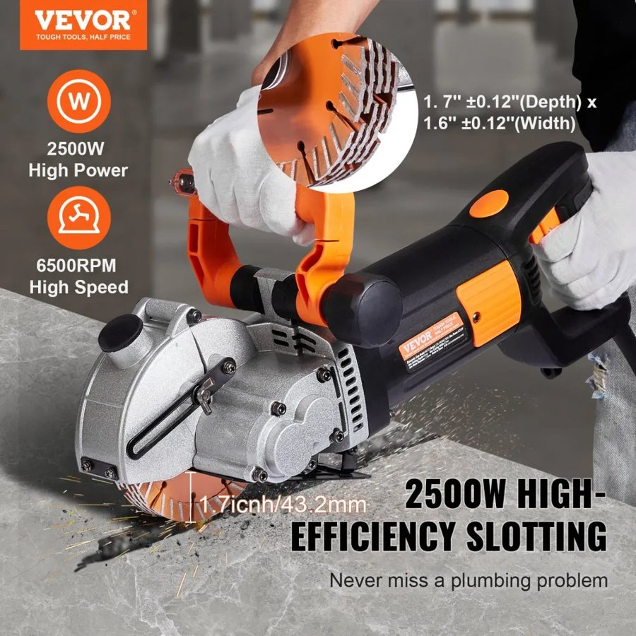 VEVOR Electric Wall Chaser – 133mm Blade, 41mm Depth, 2500W