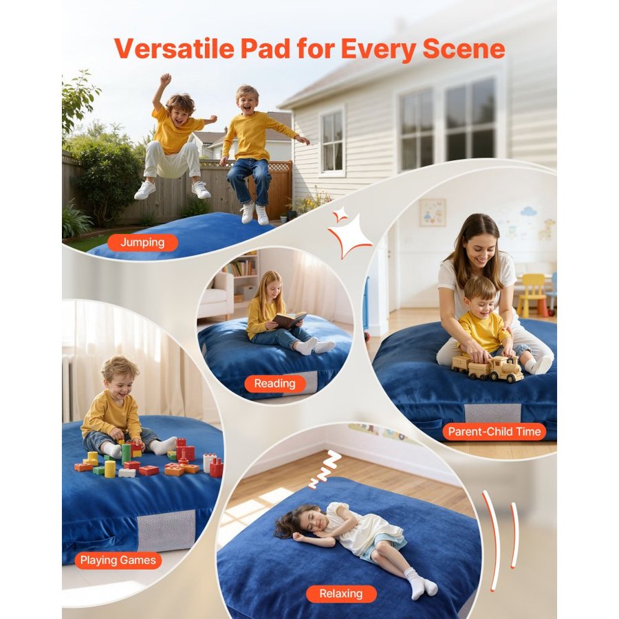 VEVOR Crash Pad, 1500 x 1500 mm Crash Pad for Kids Sensory with Foam Blocks & Washable Cover, Giant Pillow Mat Large Soft Foam Landing Zone, Sensory Room Equipment for Children Jumping, Relaxing, Play
