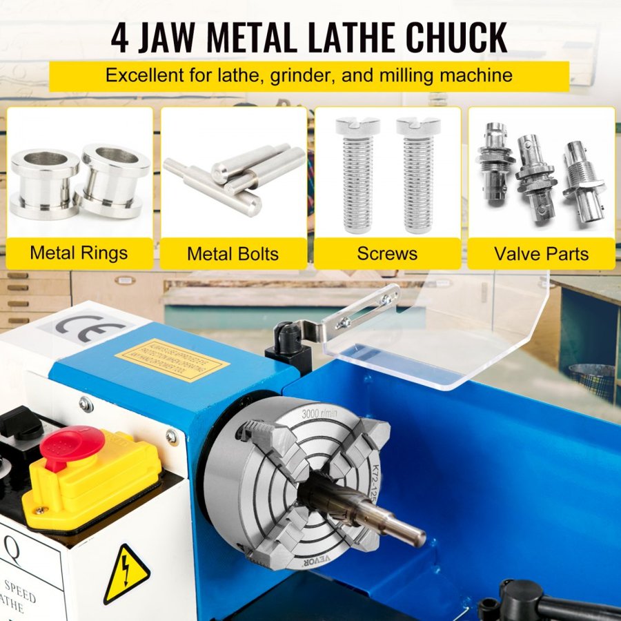 VEVOR K72-125 5 Inch Lathe Chuck Independent Reversible Jaw 125MM Metal Turning Machine Accessories for Mini Metal Lathe Machine 4 Jaw Lathe Chuck