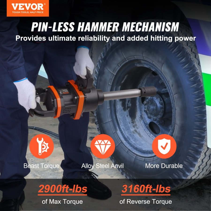 VEVOR 1 Inch Air Impact Wrench Impact Gun Up to 3160ft-lbs Reverse Torque Output