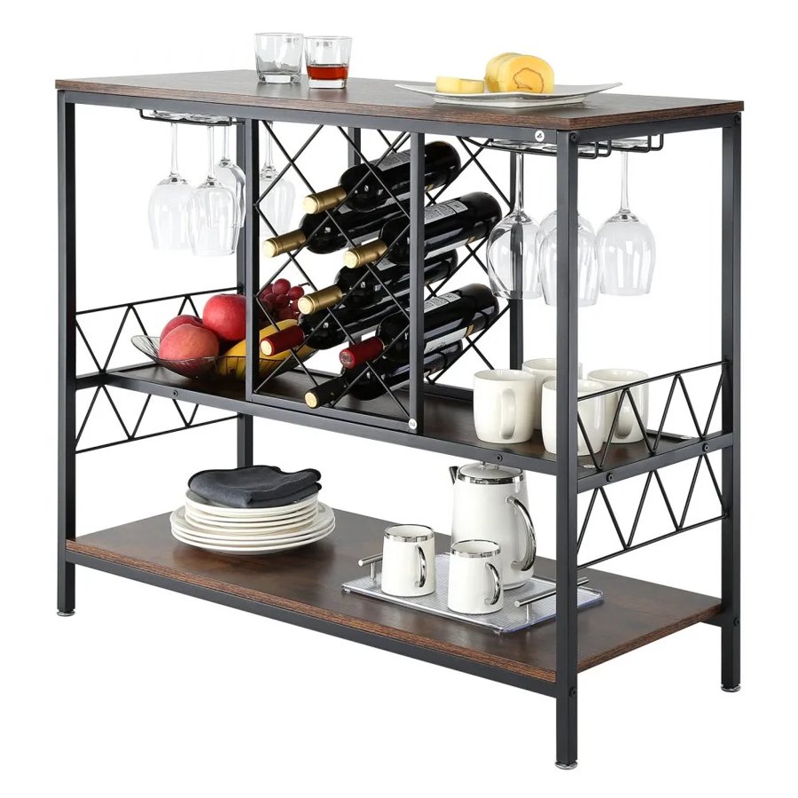 VEVOR 40 Inch Industrial Bar Cabinet, Wine Table for Liquor and Glasses, Sideboard Buffet Cabinet with Glass Holder & Wine Rack, Freestanding Farmhouse Wood Coffee Bar Cabinet for Living Room Home Bar