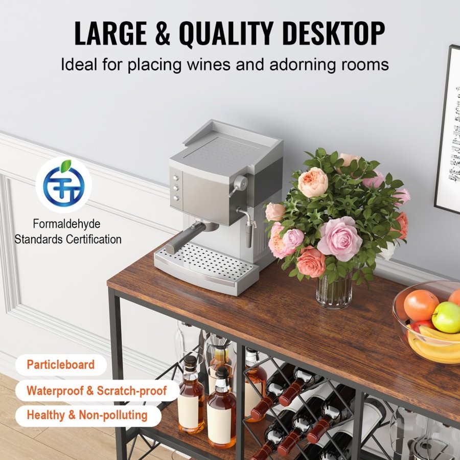 VEVOR 40 Inch Industrial Bar Cabinet, Wine Table for Liquor and Glasses, Sideboard Buffet Cabinet with Glass Holder & Wine Rack, Freestanding Farmhouse Wood Coffee Bar Cabinet for Living Room Home Bar