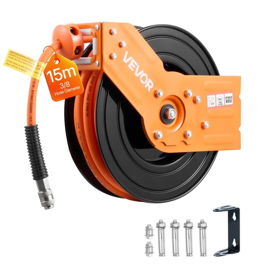 VEVOR Auto Rewind Air Hose Reel – 15m Hybrid, 300 PSI