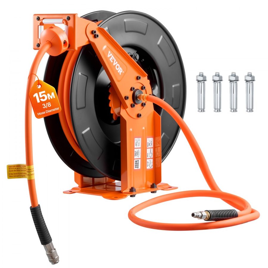 VEVOR Heavy Duty Auto Rewind Air Hose Reel – 15m, 300PSI