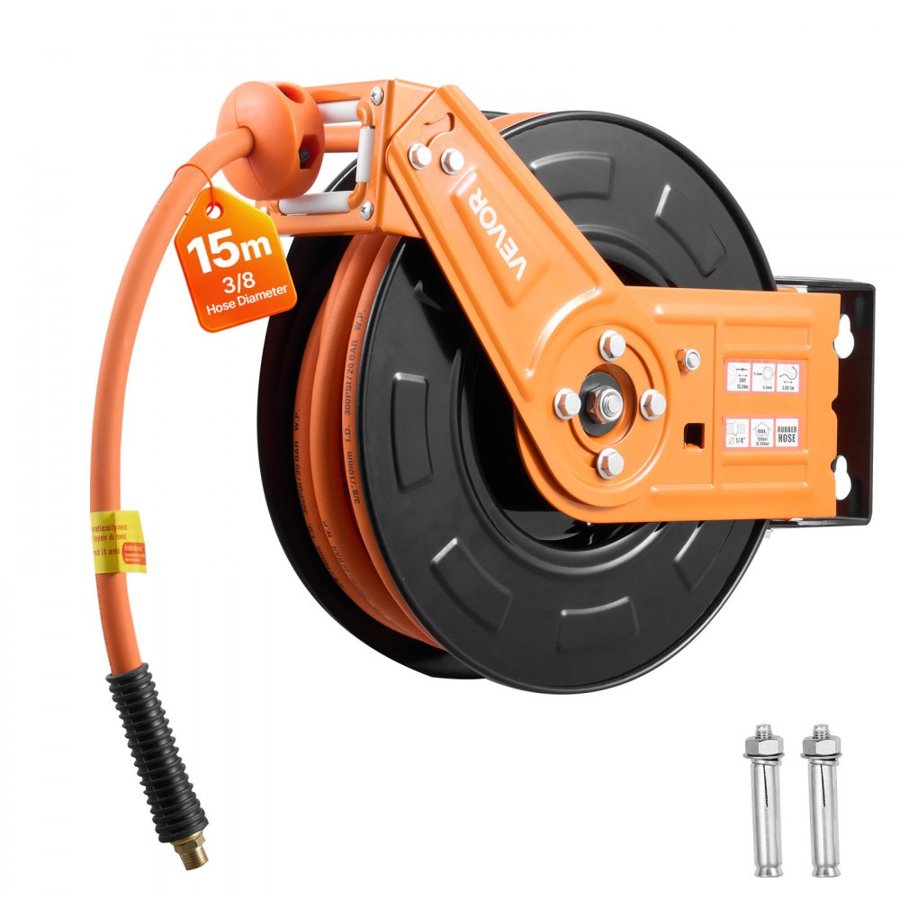 VEVOR Swivel Air Hose Reel – 15m Rubber, 300 PSI, 180° Mount
