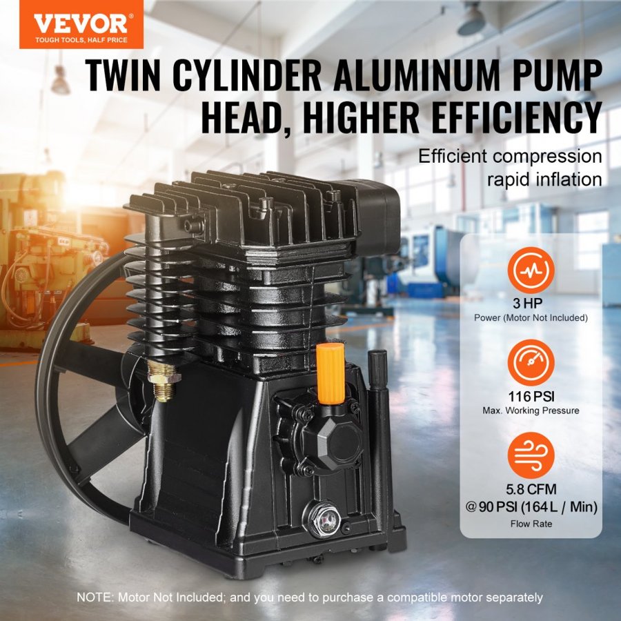 VEVOR Air Compressor Head Pump – 3HP, 5.8 CFM, 116 PSI
