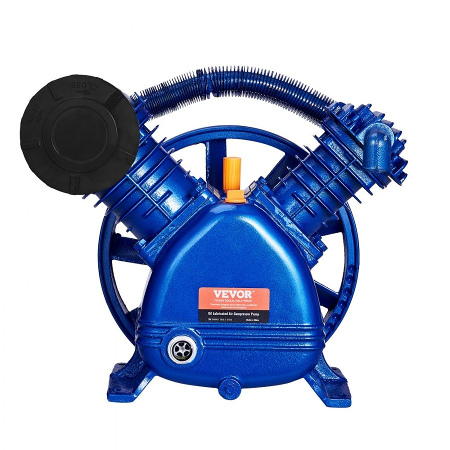 VEVOR Air Compressor Pump Head, 5.5HP 5.75CFM @ 90PSI, Twin Cylinder Oil Lubricated Air Compressor Piston Pump Head, Dual Stage V-Type Cast Iron Air Compressor Pump Replacement with Max. 185PSI Pressure