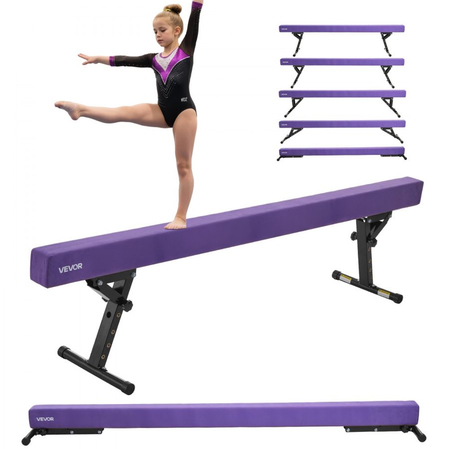 VEVOR Adjustable Balane Beam for Kids, 8FT Gymnastics Beam, High and Low Floor Beams of 5 Adjustable Heights for All Gymnastic Levels, Professional Gymnastic Equipment for Home and Gym Center, Purple