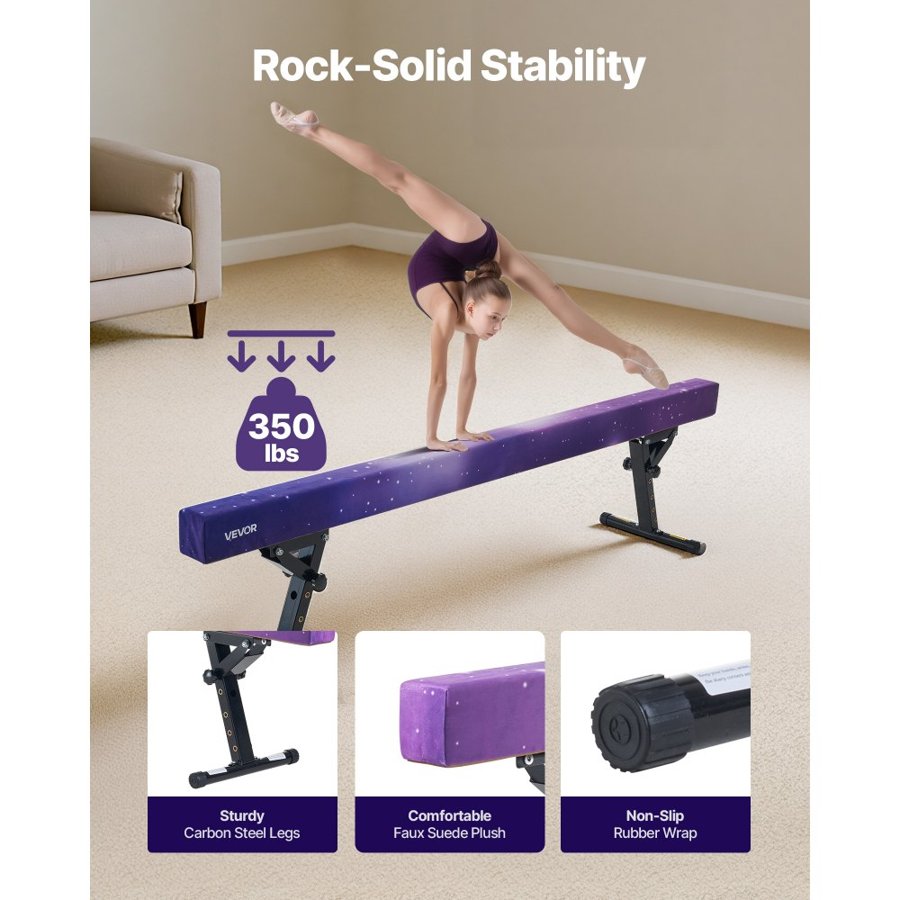 VEVOR Adjustable Balane Beam for Kids, 8FT Gymnastics Beam, High and Low Floor Beams of 5 Adjustable Heights for All Gymnastic Levels, Professional Gymnastic Equipment for Home and Gym Center, Galaxy