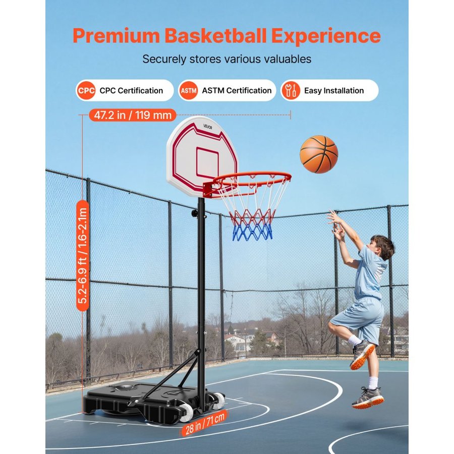 VEVOR Kid Basketball Hoop – 5.2 to 6.9 ft, Height Adjustable