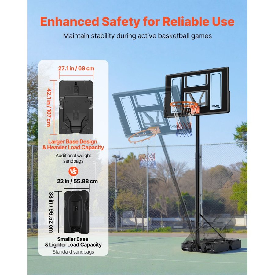 VEVOR Portable Basketball Hoop and Stand – 4.4 to 10 Ft