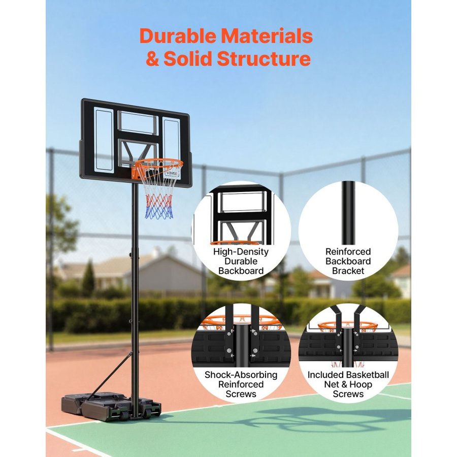 VEVOR Portable Basketball Hoop and Stand – 4.4 to 10 Ft