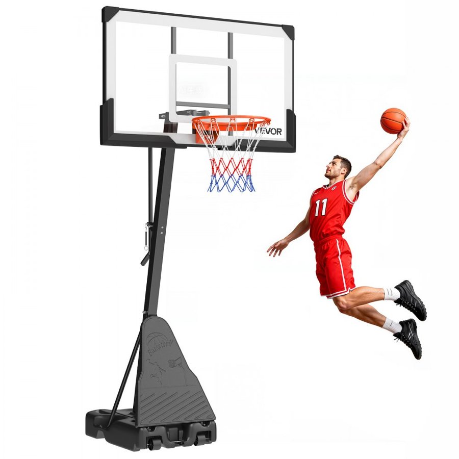 VEVOR Portable Basketball Stand, 2.3 to 3.05m Height Adjustment Basketball Hoop & Goal, Basketballs Hoop Outdoor with 1371.6mm PC Backboard for Kids, Adults in Schools, Parks, Forward-Tilting Design
