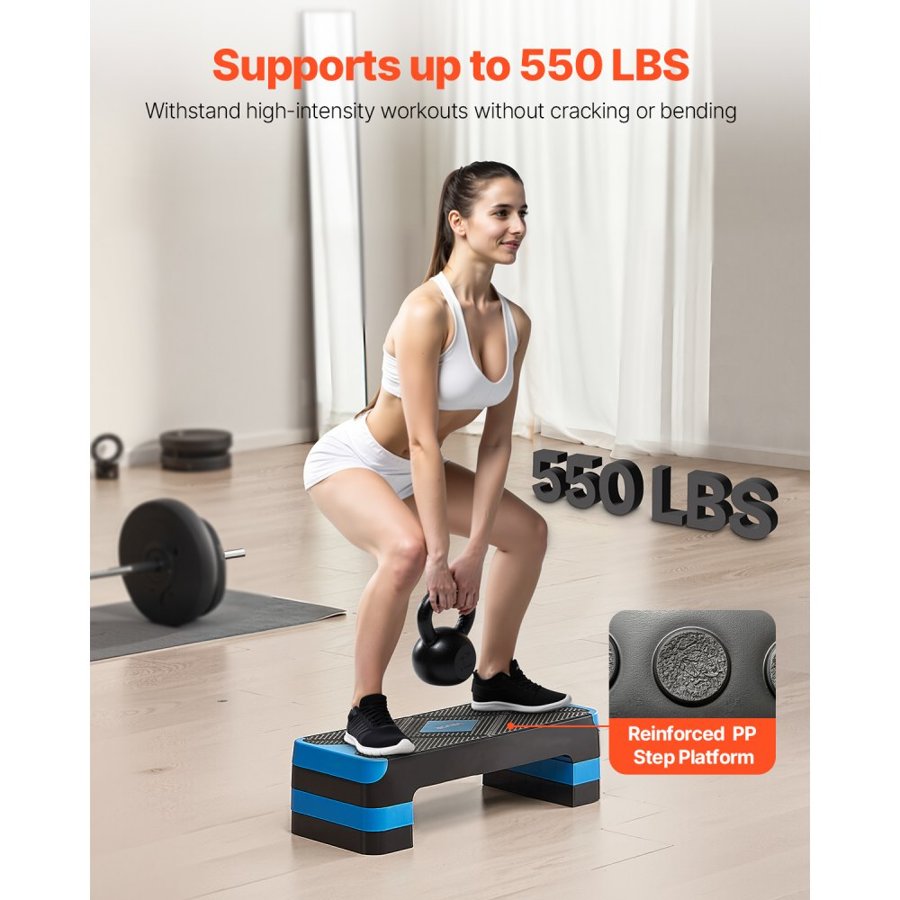 VEVOR Aerobics Step Platform – 28-Inch, 4 Risers, Blue