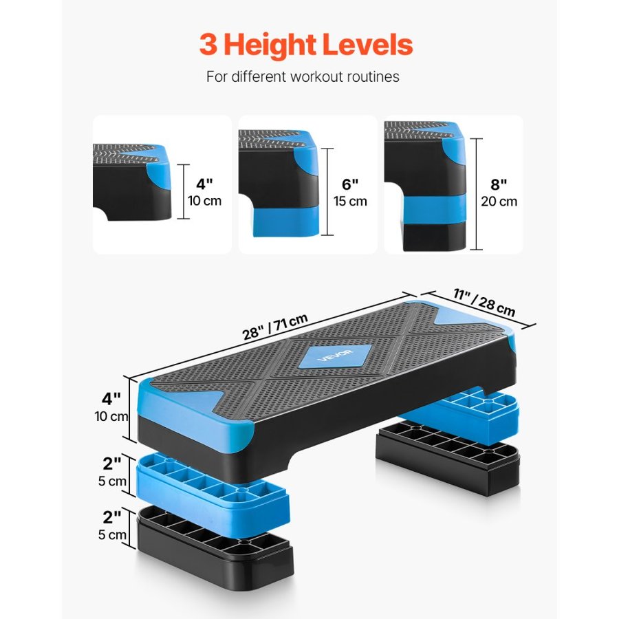 VEVOR Aerobics Step Platform – 28-Inch, 4 Risers, Blue