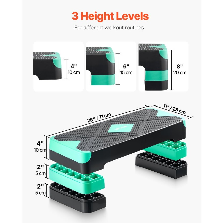VEVOR Adjustable Aerobic Step – 28"×11", 550 lb, 4-8"