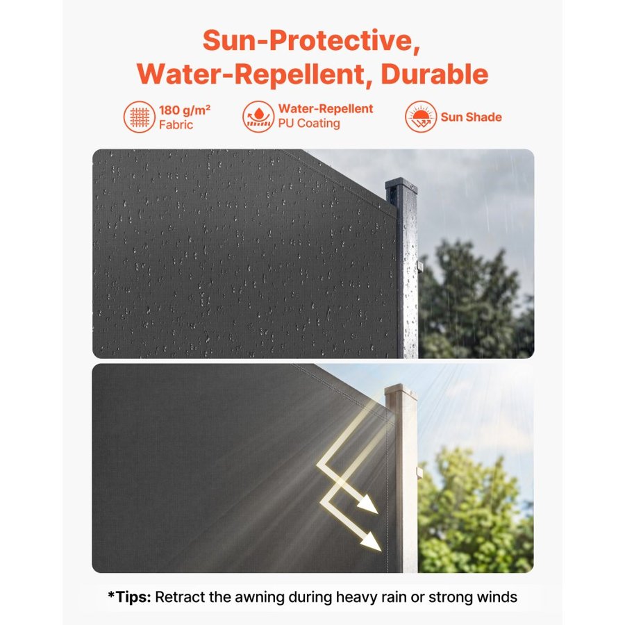 VEVOR Retractable Side Awning – 180x300cm, 180g Polyester