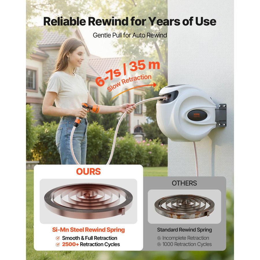VEVOR Heavy Duty Retractable Water Hose Reel – 1/2" x 131 ft