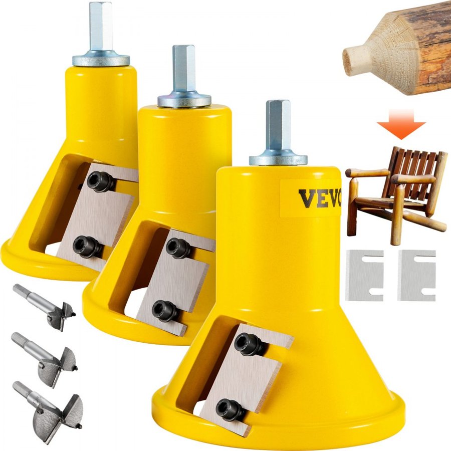 VEVOR Tenon Cutter, 1"/25.4mm & 1.5"/38mm & 2"/50.8mm, Premium Aluminum & Steel Log Furniture Cutter, with Dual Straight Blades & Button Screws Home Master Kit, Commercial Starter’s Tool for Home D