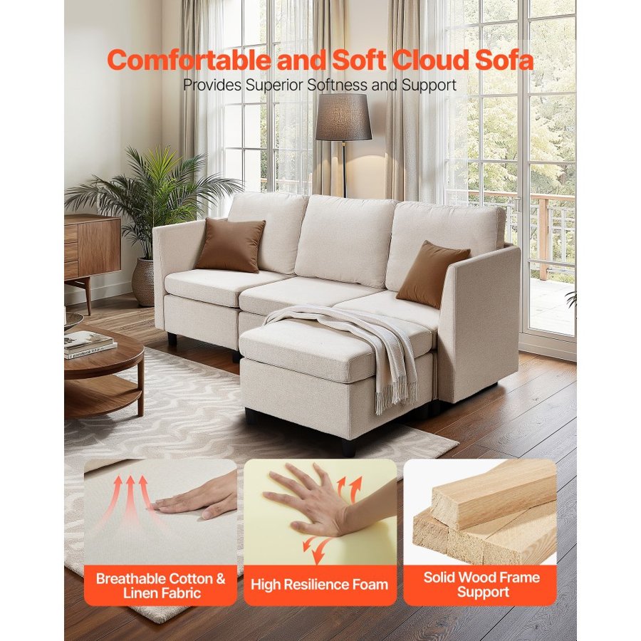 VEVOR 3-Seater Modular Sectional Sofa Couch –  250 lbs