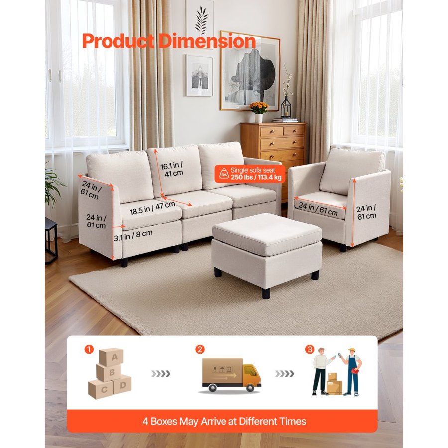 VEVOR 5 Seater Modular Sofa – Beige, 250 Lb Solid Wood
