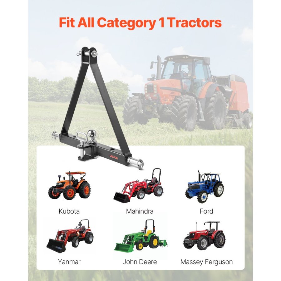 VEVOR 3 Point Hitch Receiver with 2 in Receiver, 3pt Quick Hitch Attachment, 6,000 lbs Capacity, Heavy Duty Tractor Tow Drawbar Adapter, Compatible with Kubota, Mahindra, John Deere, Massey Ferguson