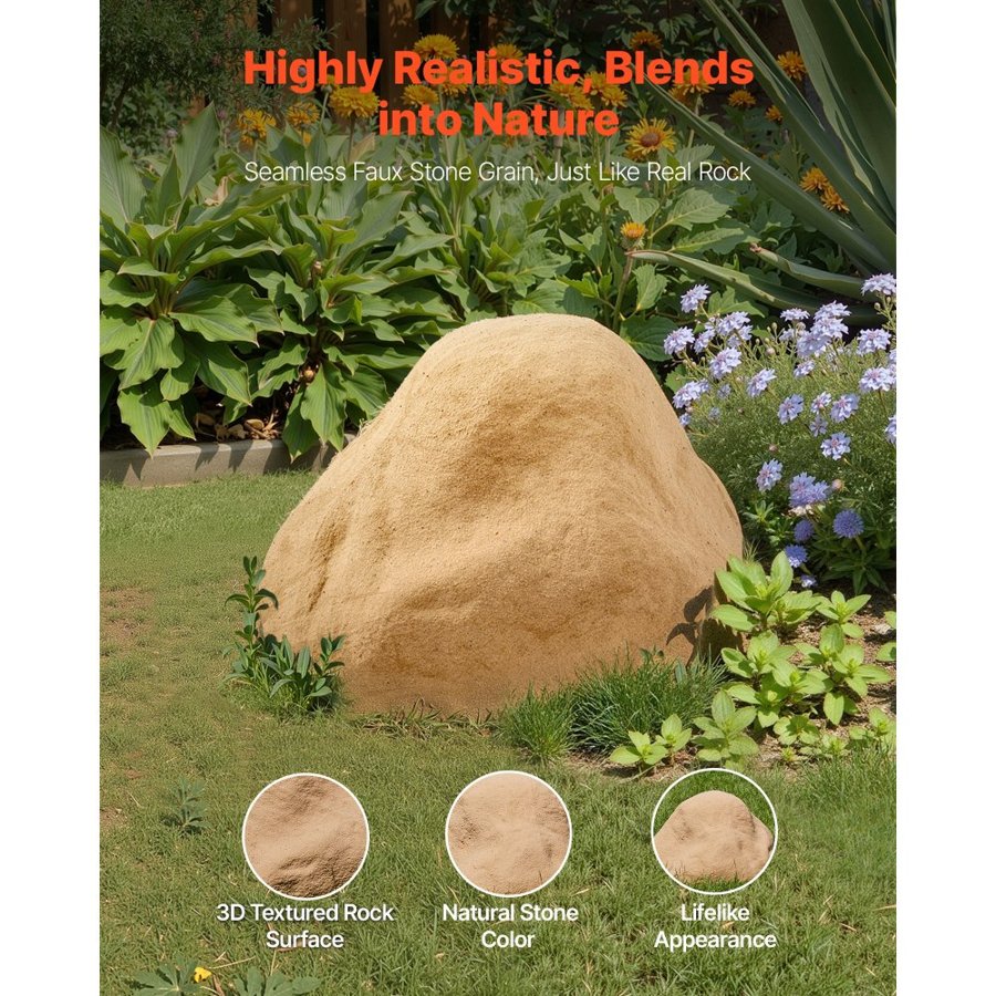 VEVOR Faux Rock Cover, Outdoor Fake Rock Well Pump Cover, Realistic Natural Texture, Lightweight & Weather-Resistant Polyresin Artificial Boulder for Landscaping Garden Yard Décor, Sand, Small Size