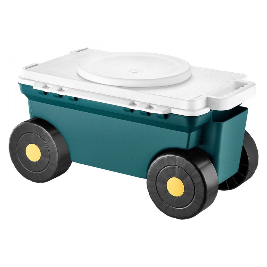 VEVOR Garden Scooter with Seat, 2 in 1 Rolling Garden Cart with Storage Bin, Supports up to 123kg, Outdoor Wagon with Handle, Lightweight Storage Gardening Stool for Yard Weeding Planting