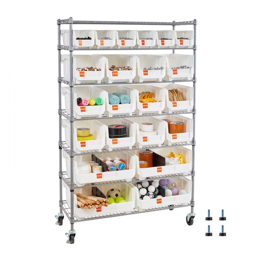 VEVOR Rolling Bin Rack – 7-Tier, 22 Bins, 800LB, Q195 Steel