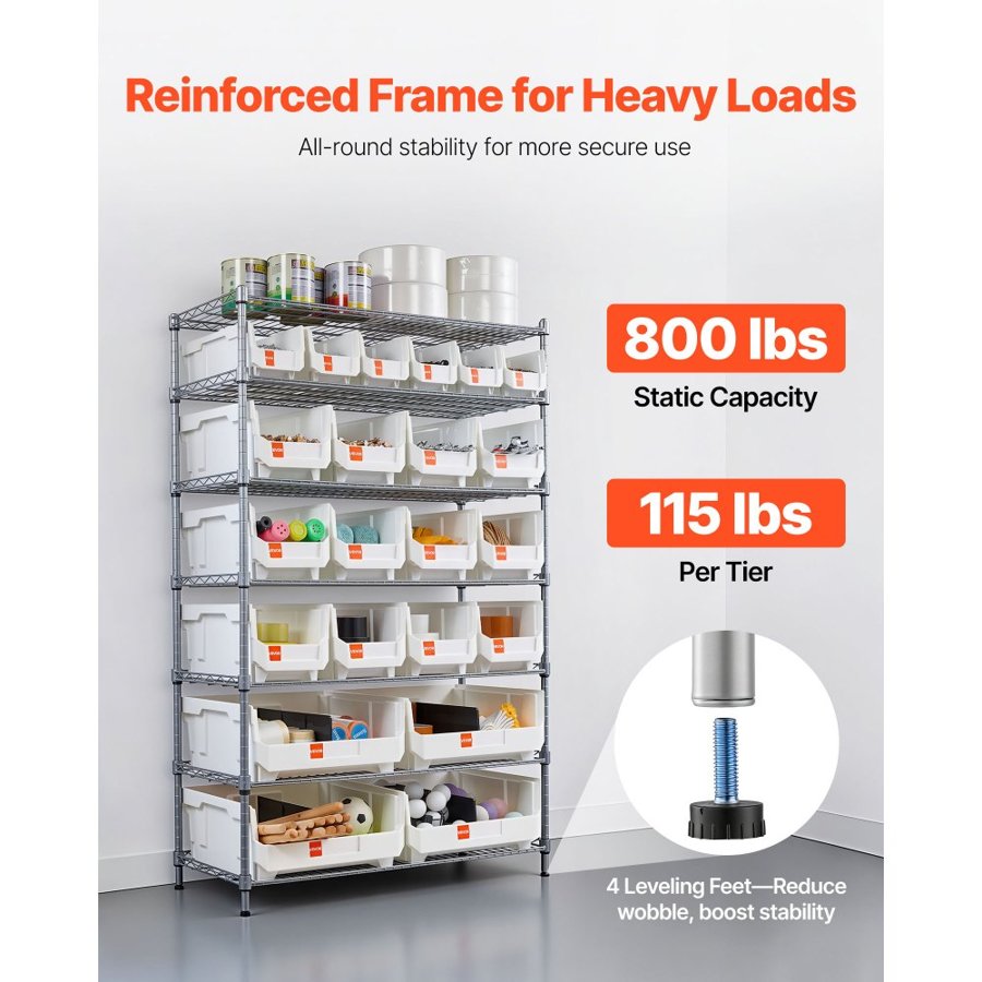 VEVOR Rolling Bin Rack – 7-Tier, 22 Bins, 800LB, Q195 Steel
