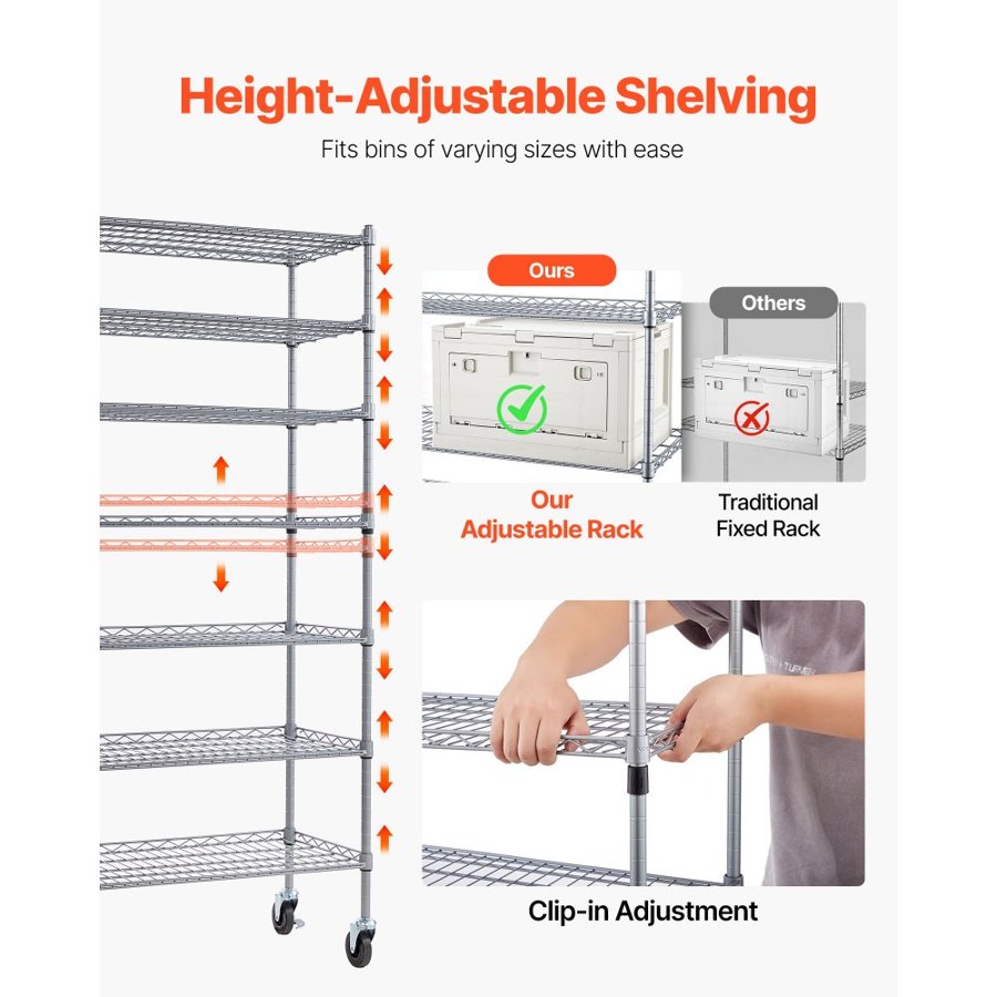 VEVOR Rolling Bin Rack – 7-Tier, 22 Bins, 800LB, Q195 Steel