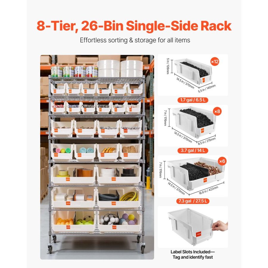 VEVOR Steel Storage Bin Rack – 8-Tier, 26 Bins, 800LB, Q195