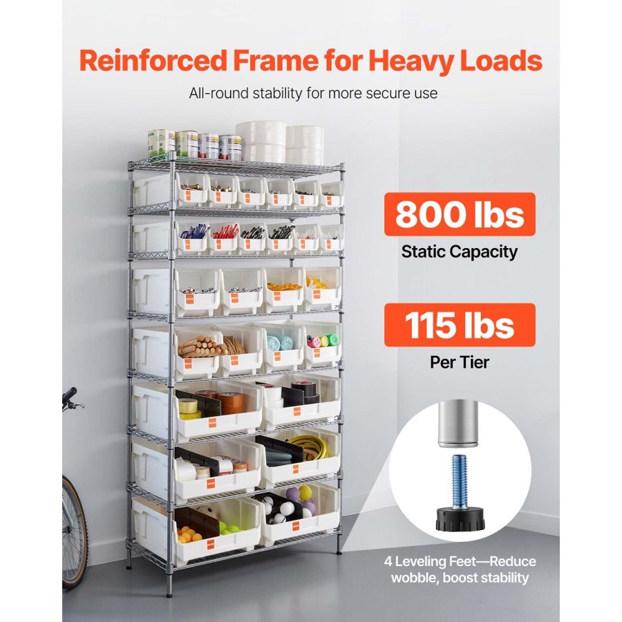 VEVOR Steel Storage Bin Rack – 8-Tier, 26 Bins, 800LB, Q195
