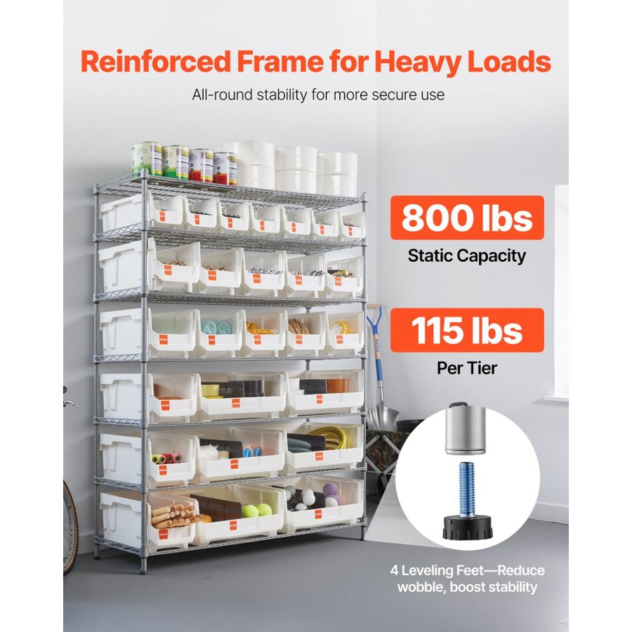 VEVOR Storage Bin Rack on Wheels – 7-Tier, 26 Bins, 800LB