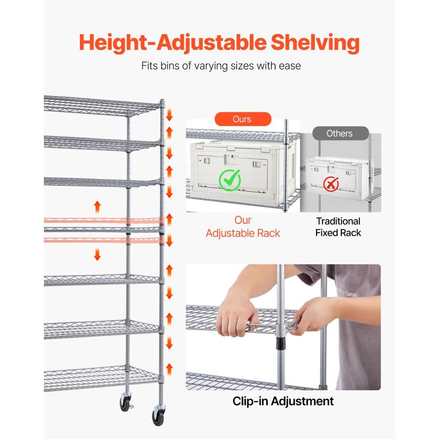 VEVOR Storage Bin Rack on Wheels – 7-Tier, 26 Bins, 800LB