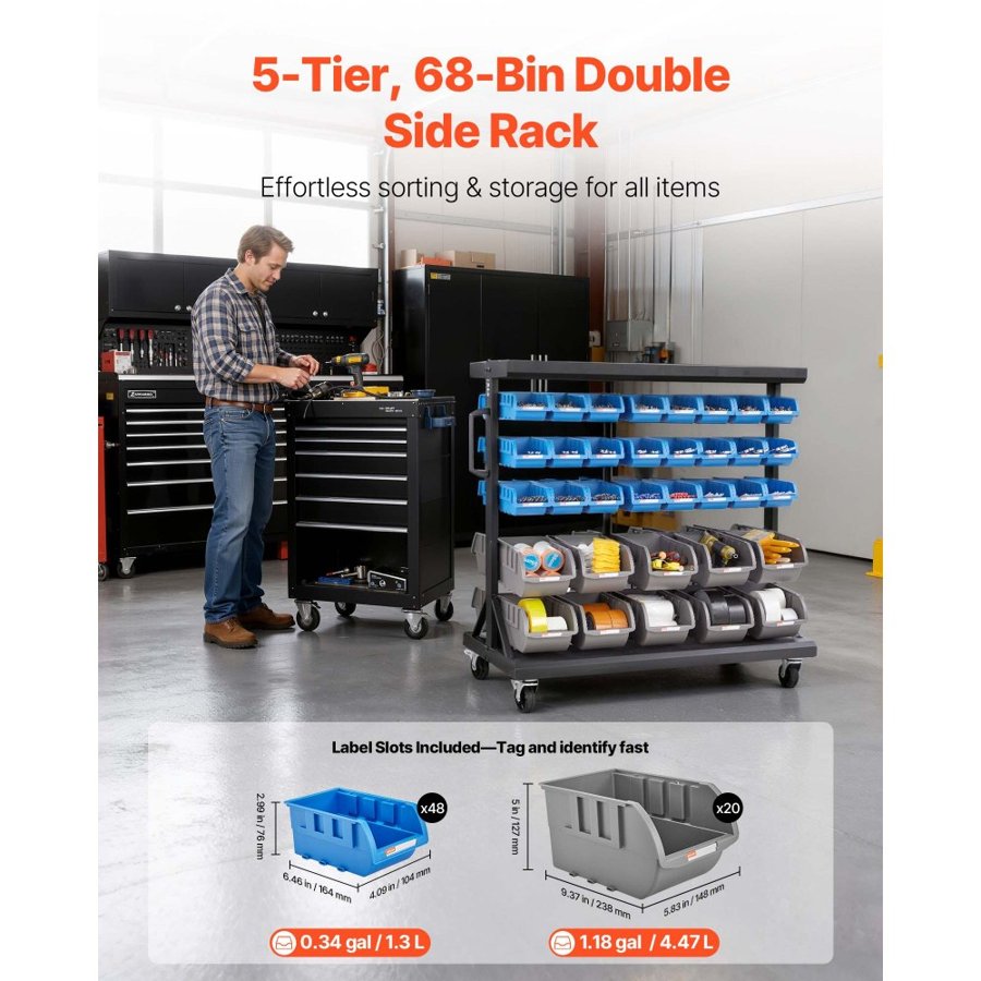 VEVOR Storage Rack with Bins – 5-Tier, 68 Bin, Q235 Steel