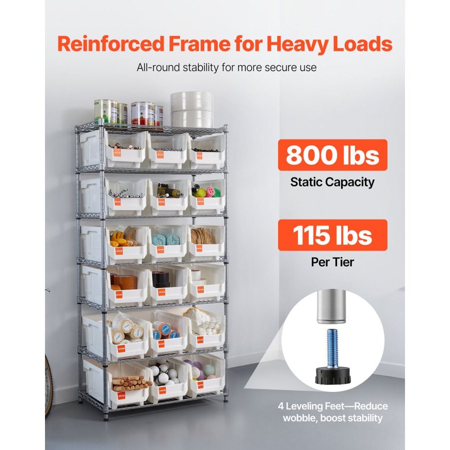 VEVOR 7-Tier Rolling Bin Storage Rack, 18 Organizer Bins, Bin Rack Storage Steel Wire Shelving System with Wheels, Mobile Tool Organizer for Garage, Warehouse, Office, Restaurant, Classroom, Kitchen