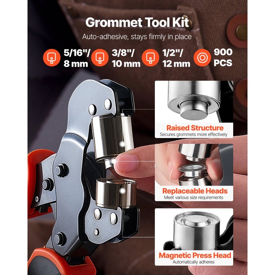VEVOR Eyelet Tool Kit – 900 PCS, 8/10/12 mm Grommets