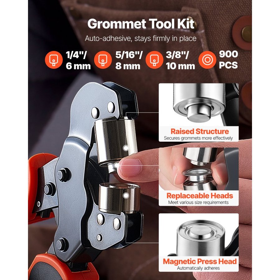 VEVOR Manual Grommet Press – 900 PCS, 6/8/10 mm Kit