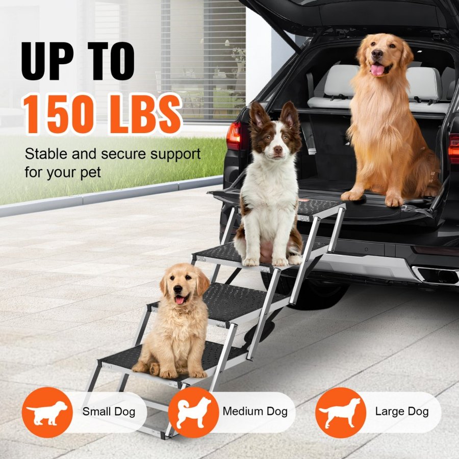 VEVOR Dog Stair for Cars 4-step Folding Dog Steps Aluminum Loads up to 68 kg